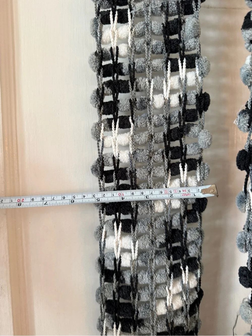Handcrafted Black & Gray Pom Knit Scarf - Unbranded